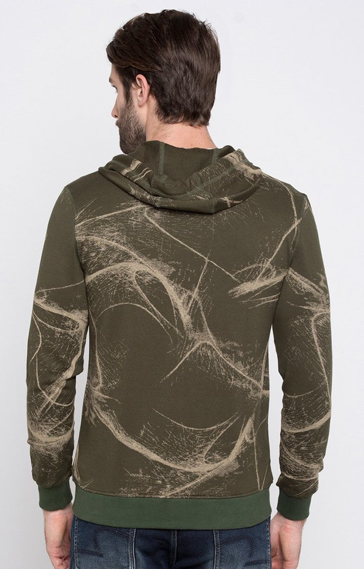 Spykar Green Printed Slim Fit Hoodies