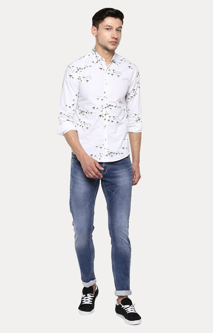 Spykar Men'S White Cotton Printed Casual Shirts