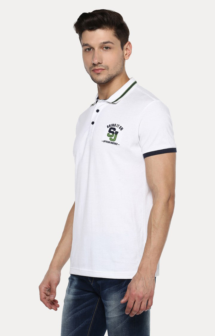 Spykar White Solid Slim Fit Polo T-Shirt