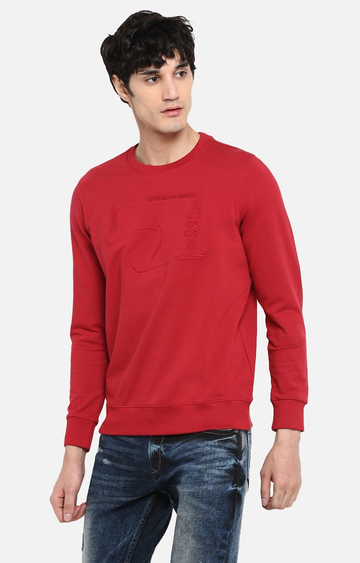 Spykar Red Solid Slim Fit Sweatshirt