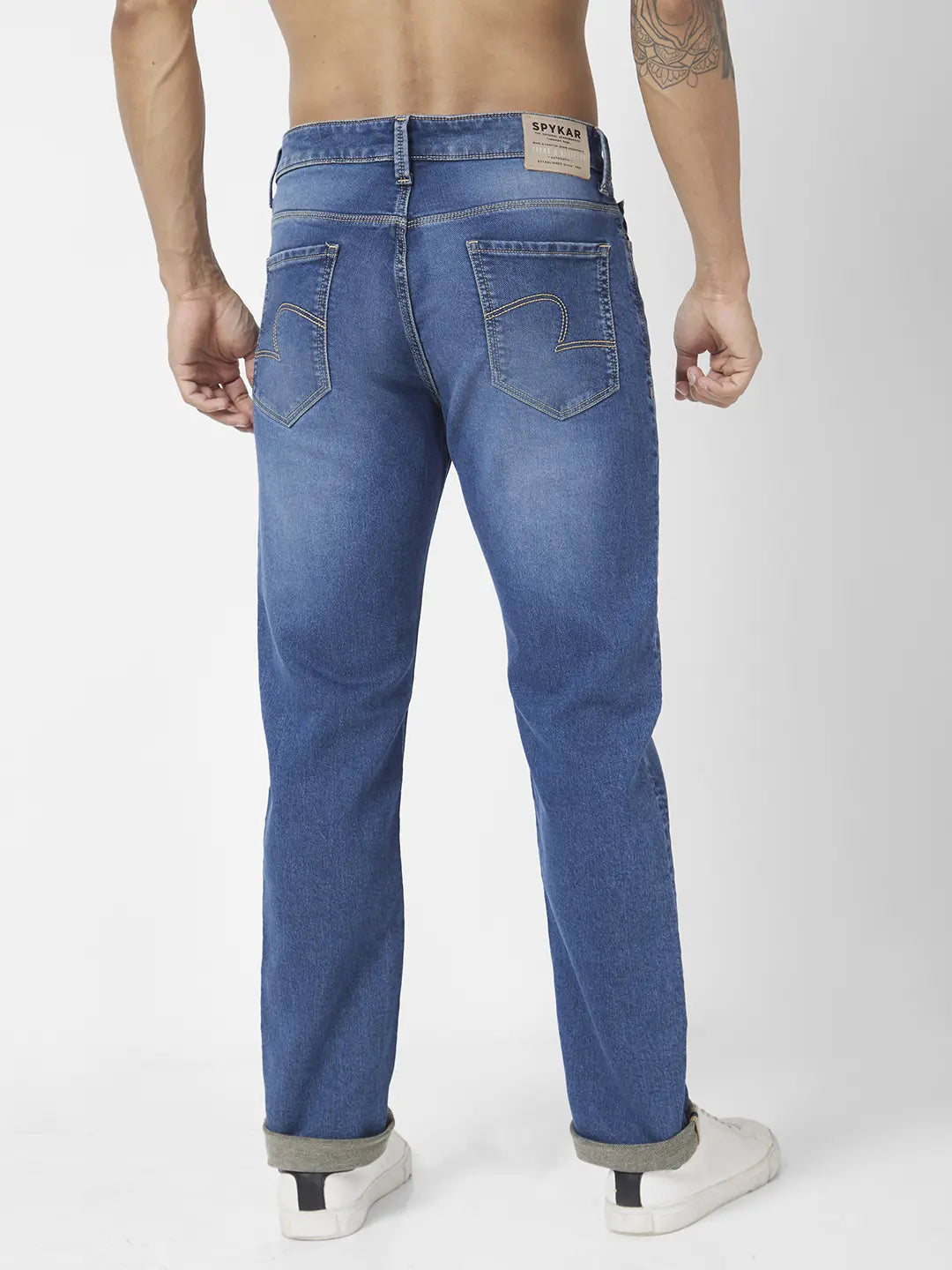 Spykar Men Mid Blue Cotton Stretch Comfort Fit Straigth Length Clean look Mid Rise Jeans (Ricardo)
