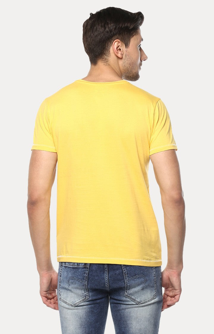 Spykar Yellow Printed Slim Fit Men T-Shirts