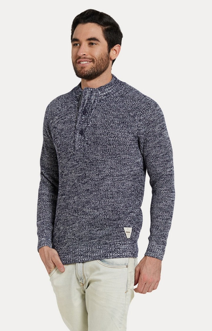 Spykar Blue Melange Slim Fit Sweaters