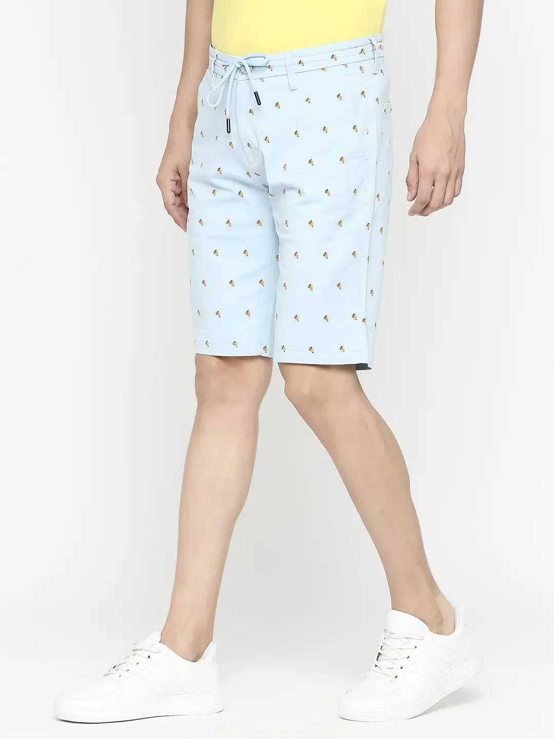 Spykar Men Sky Blue Cotton Slim Fit Printed Shorts