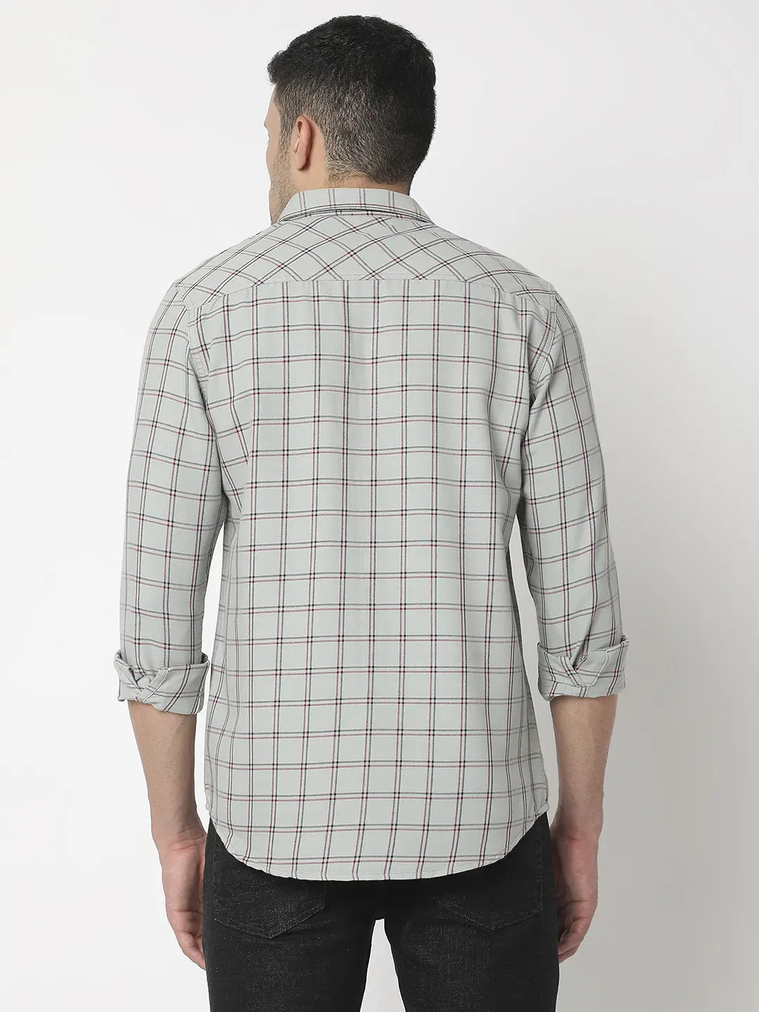 Spykar Men Grey Cotton Slim Fit Checkered Shirt