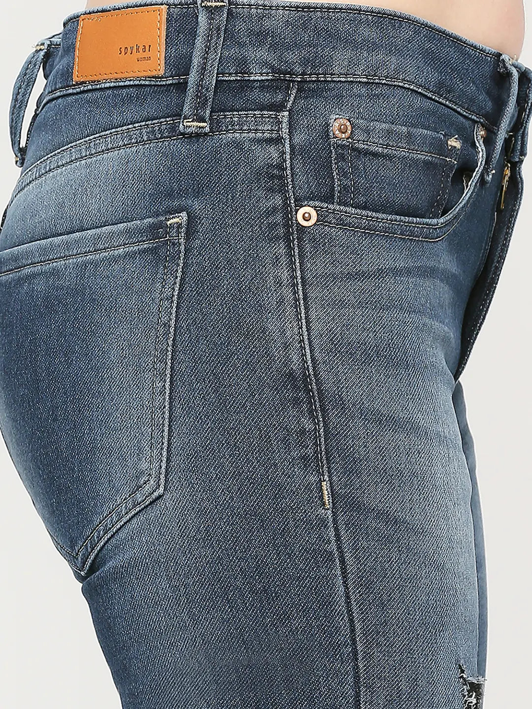 Spykar Women Mid Blue Lycra Slim Fit Narrow Length Clean Look High Rise Jeans - (Alicia)