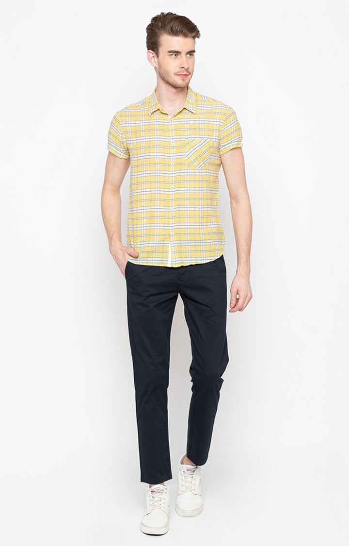 Spykar Men'S Yellow Cotton Checked Casual Shirts