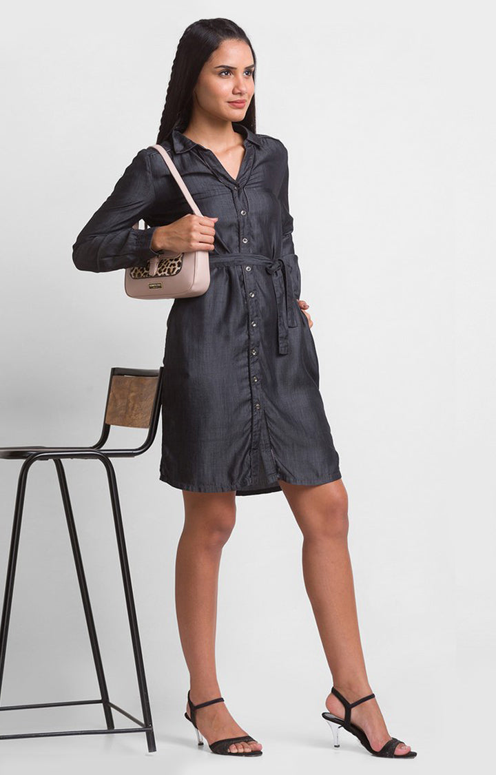Black Denim Belted Mini Shirt Dress | New Look