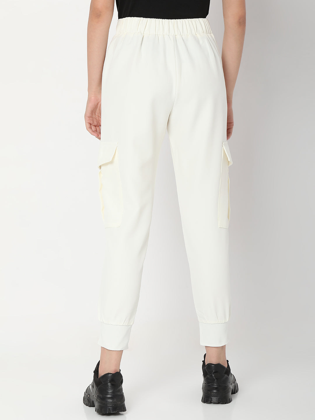 Spykar White Cotton Regular Fit Trackpants For Women