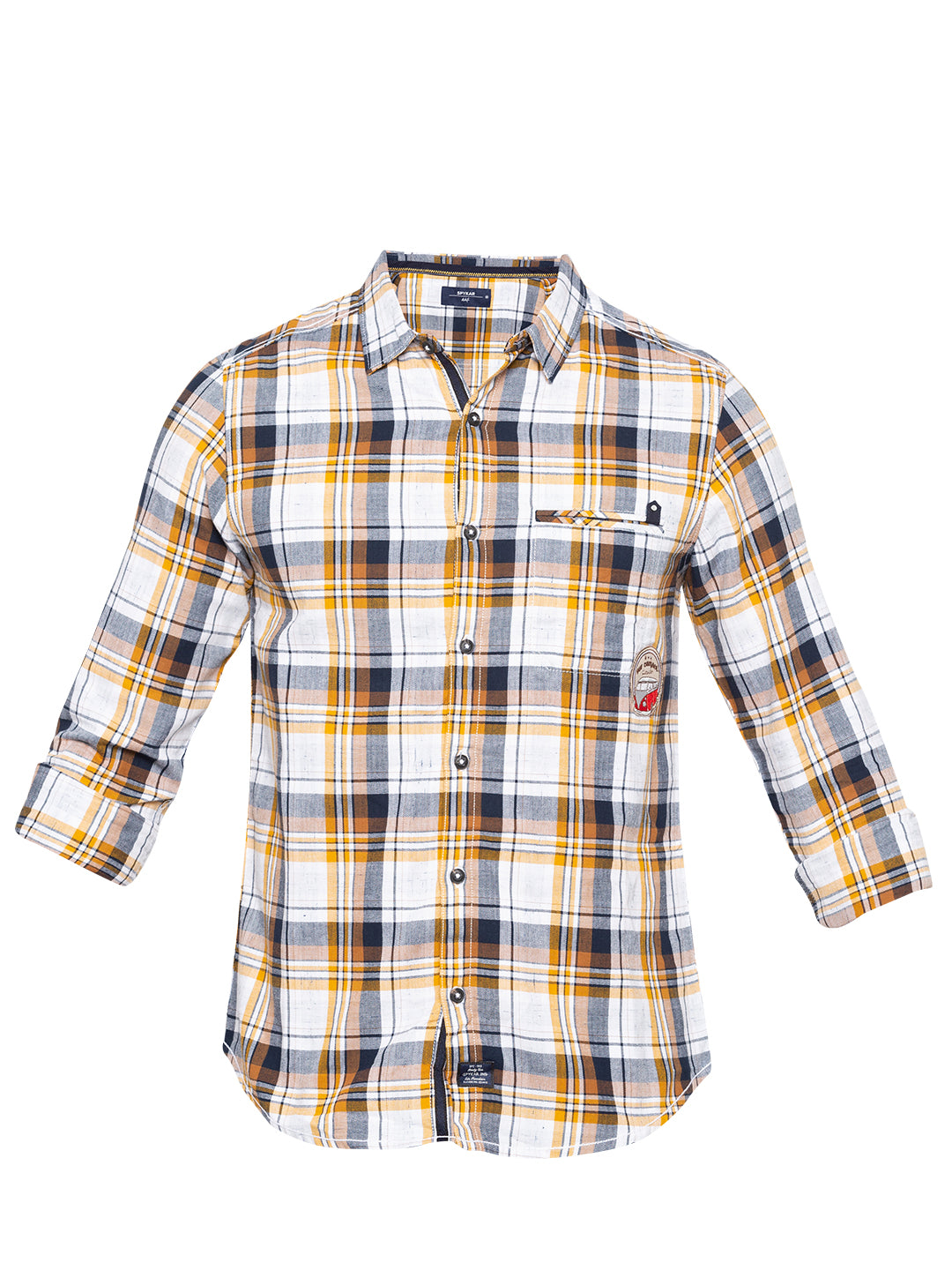 Spykar Men Mustard Checked Slim Fit Casual Shirt