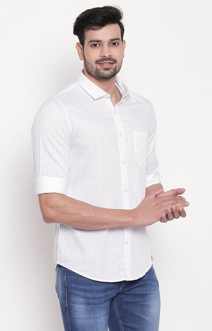 Spykar Men White Micro Ditsy Print Regular Slim Fit Shirt