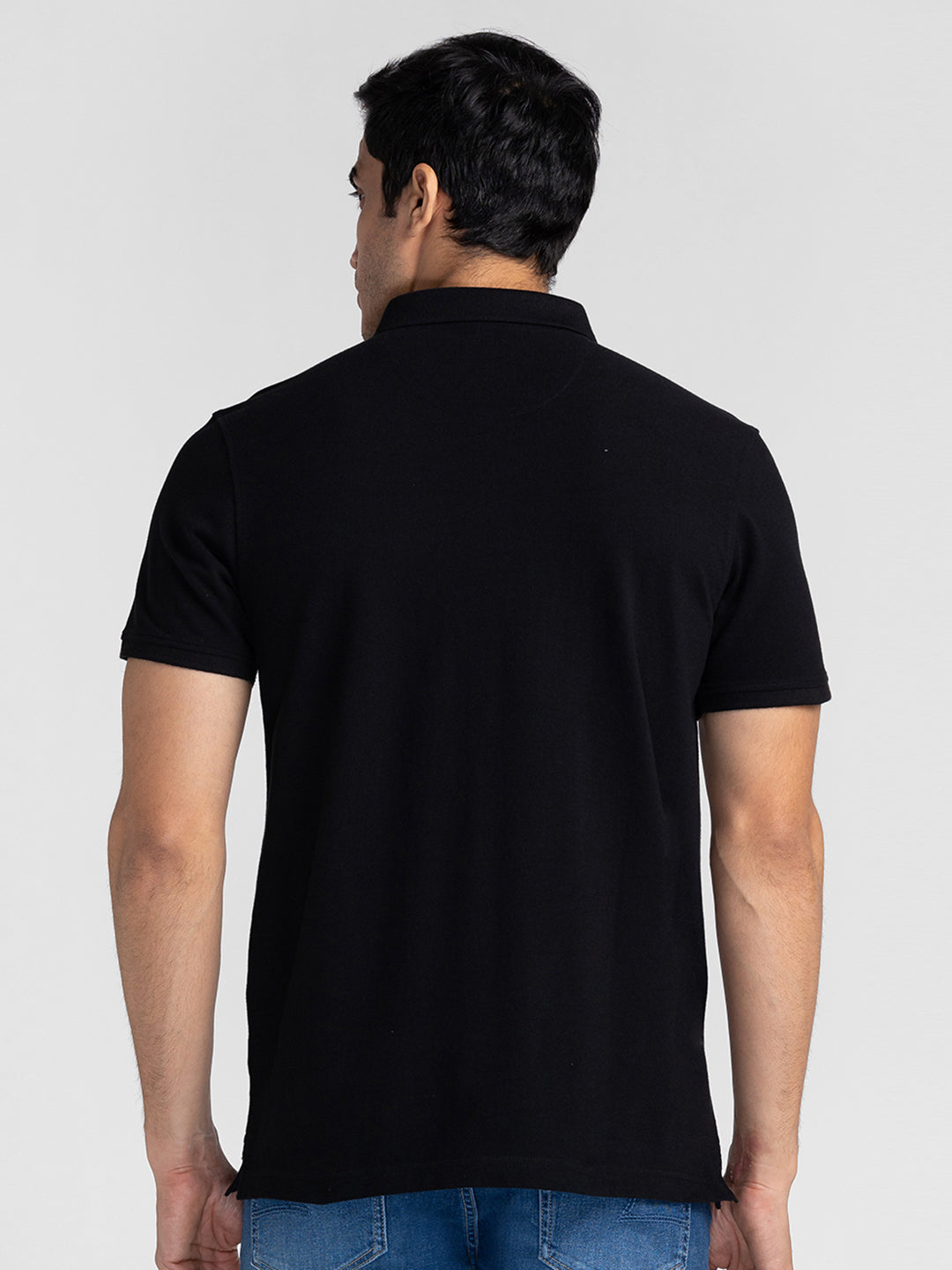 Spykar Men Black Cotton Slim Fit Polo Plain T-Shirt