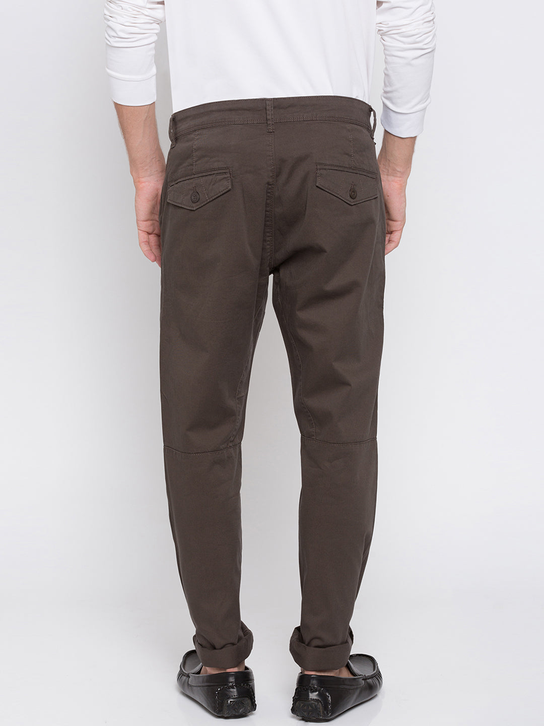 Spykar Men Brown Cotton Slim Fit Casual Trousers