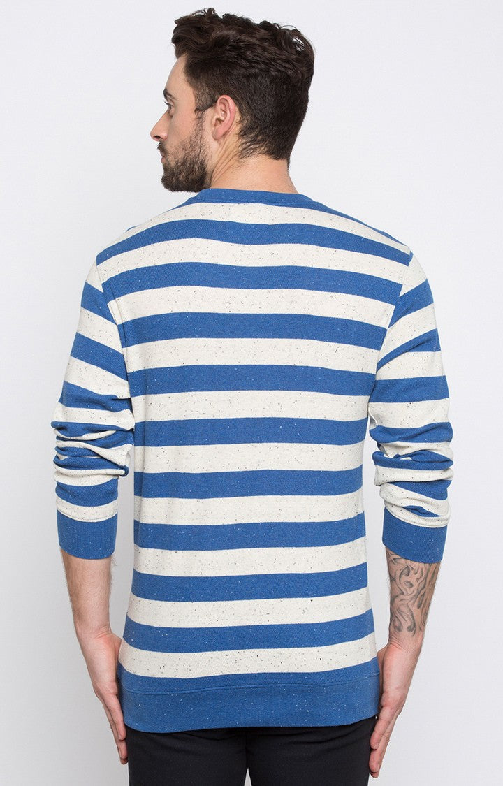 Spykar Blue and White Striped Slim Sweatshirts