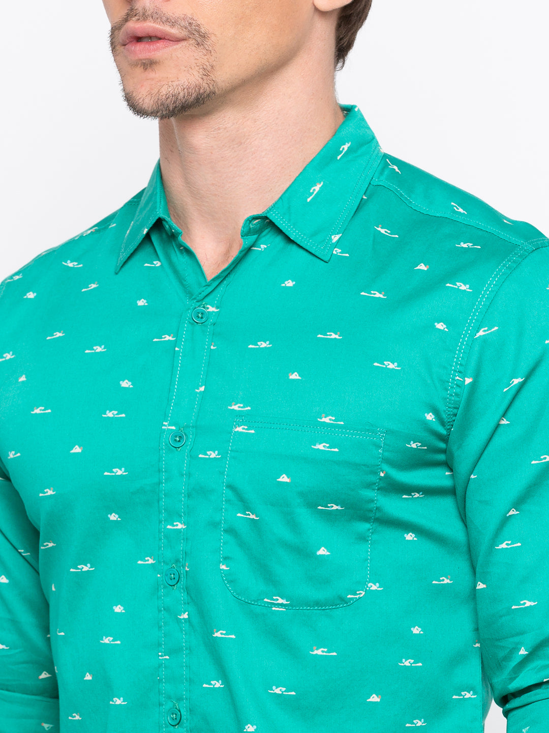 Spykar Men Turquoise Printed Slim Fit Casual Shirt