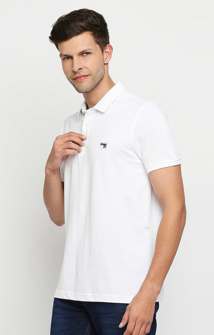 Spykar Men White Cotton Printed Half Sleeve Polo T-shirt