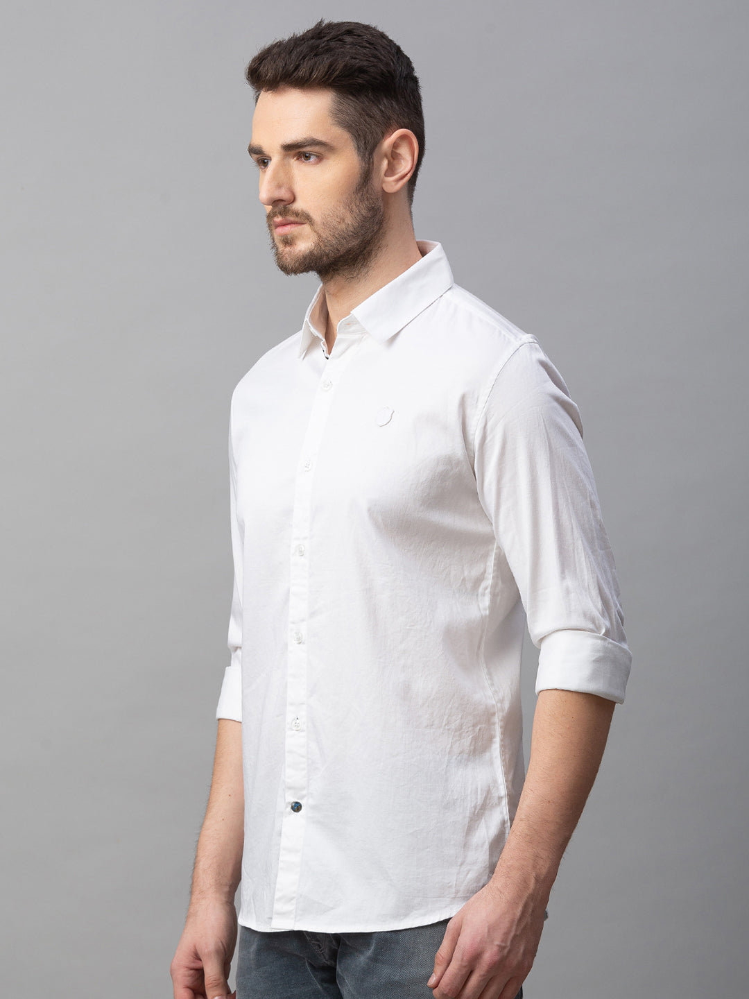 Spykar Men White Cotton Slim Fit Shirt