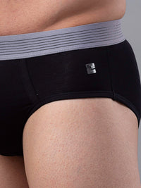 Men Premium Black-Grey Cotton Blend Brief- Underjeans By Spykar