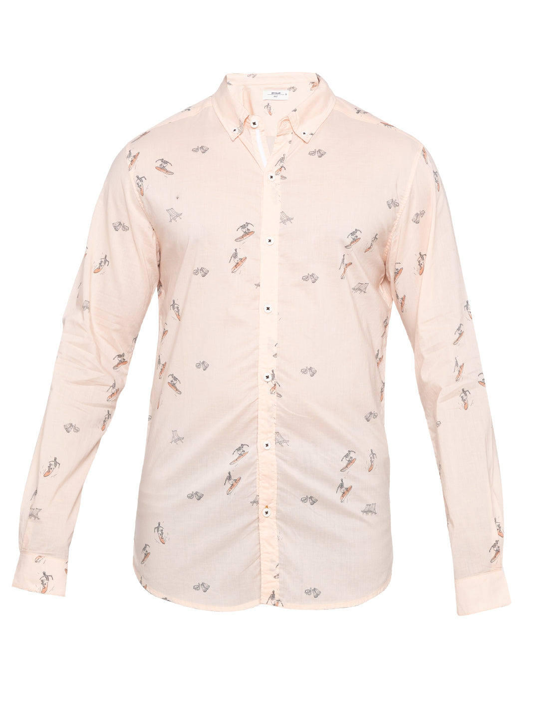 Spykar Men Peach Printed Slim Fit Casual Shirt