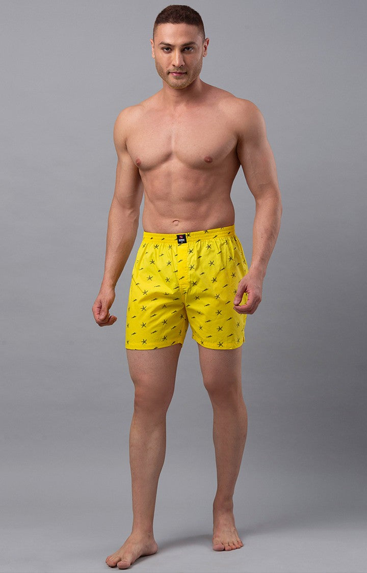 Underjeans By Spykar Men Yellow Printed Boxers