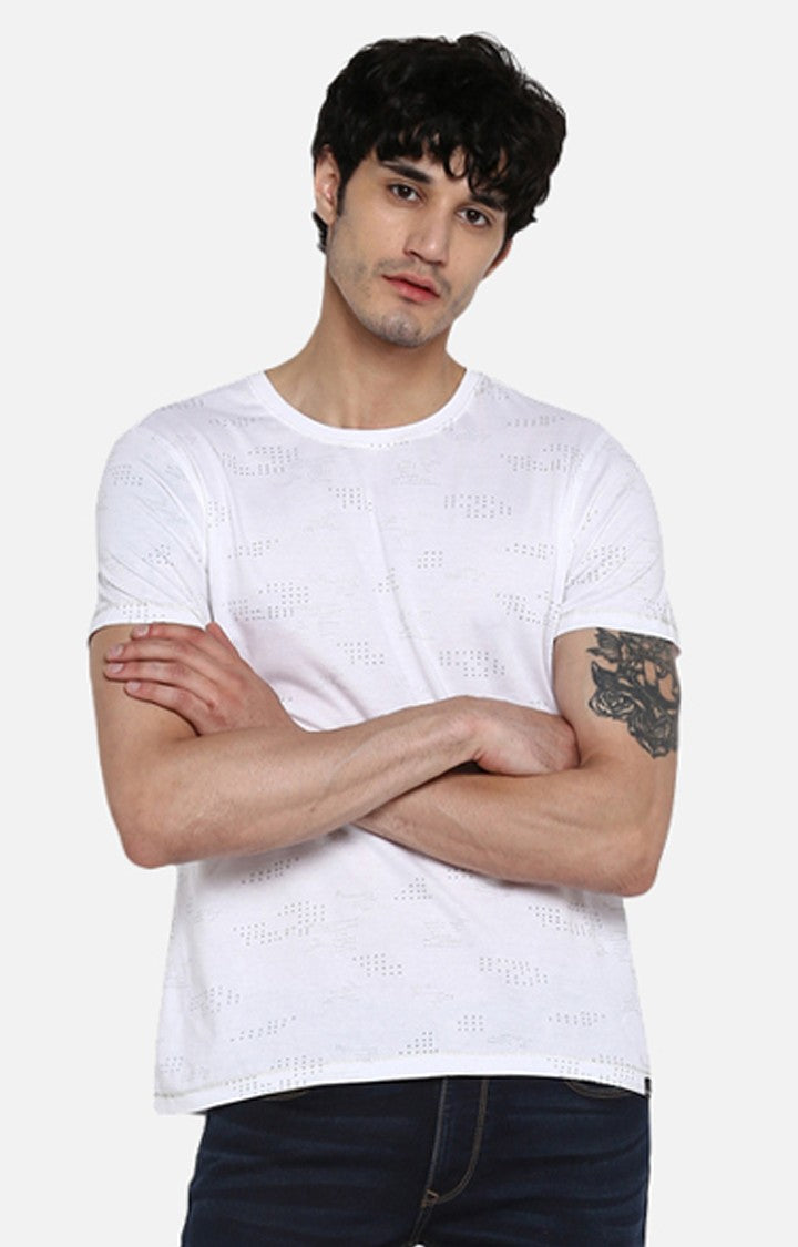 Spykar White Printed Slim Fit Men T-Shirts