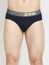 Men Premium Yellow & Navy Blue Cotton Blend Brief - Pack Of 2- Underjeans By Spykar