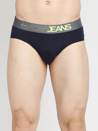 Men Premium Yellow & Navy Blue Cotton Blend Brief - Pack Of 2- Underjeans By Spykar