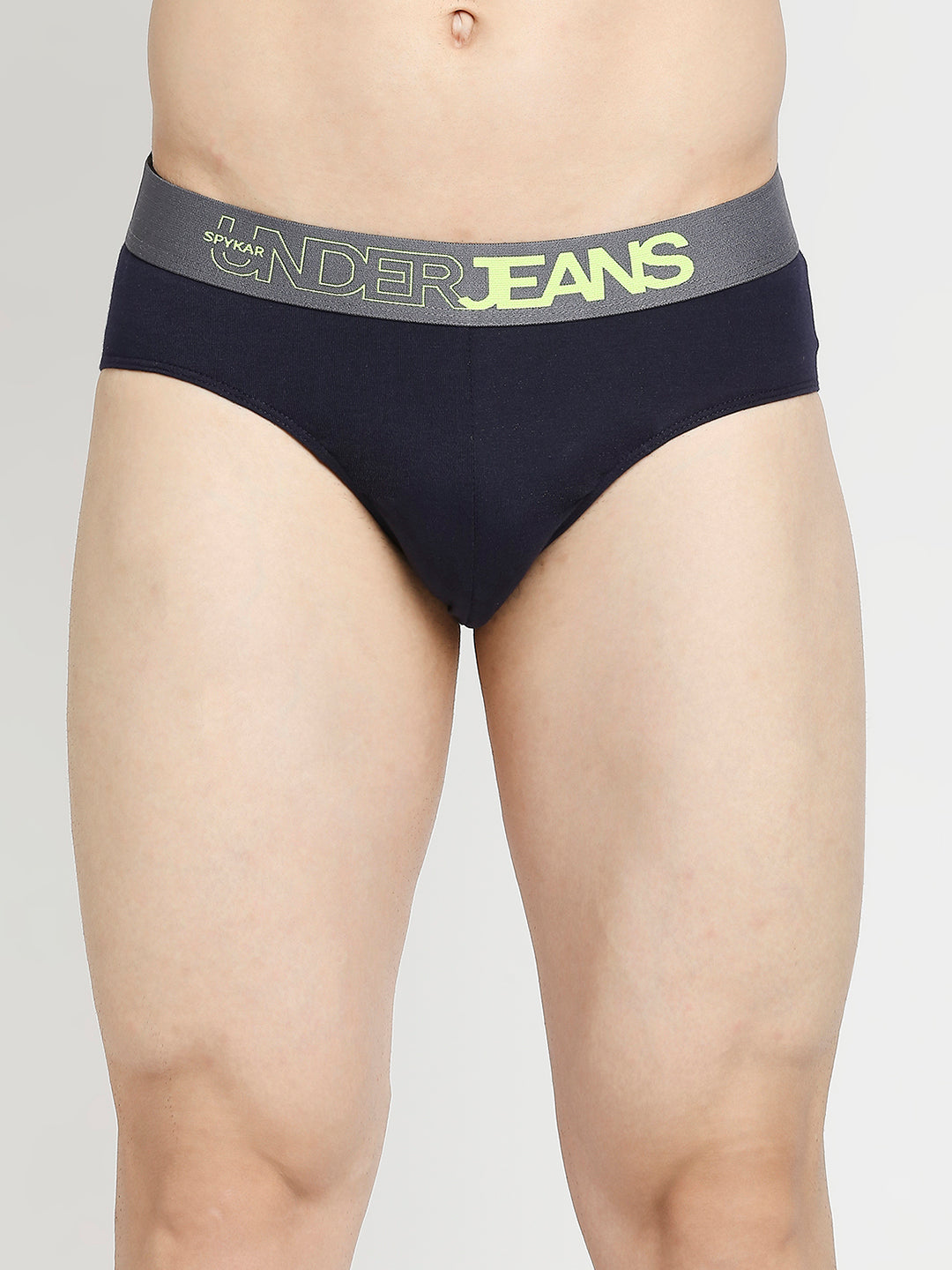 Men Premium Yellow & Navy Blue Cotton Blend Brief - Pack Of 2- Underjeans By Spykar