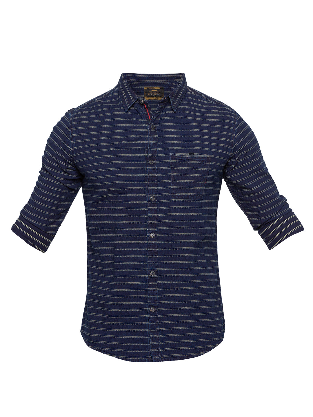 Spykar Men Indigo Striped Slim Fit Casual Shirt