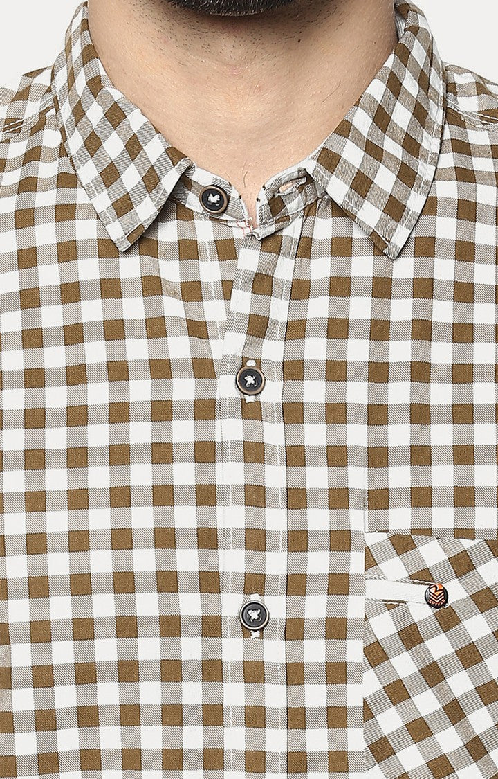 Spykar Men'S Brown Cotton Checked Casual Shirts