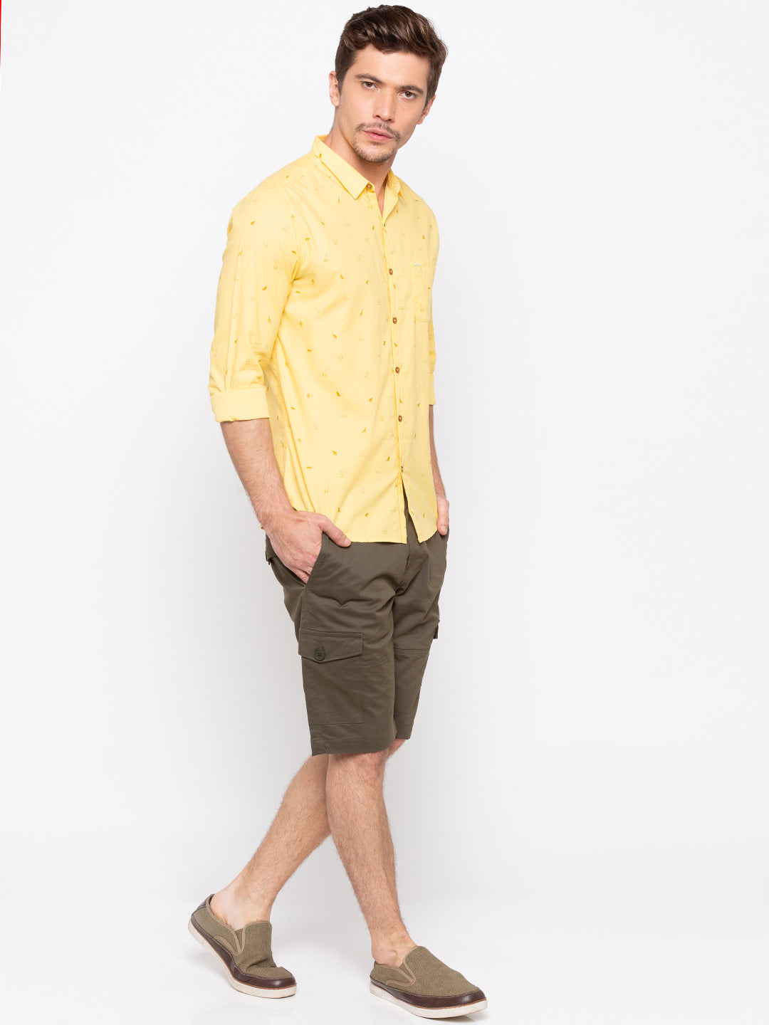 Spykar Men Yellow Printed Slim Fit Casual Shirt