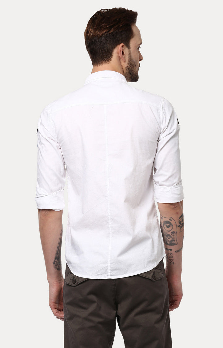 Spykar Men'S White Cotton Solid Casual Shirts