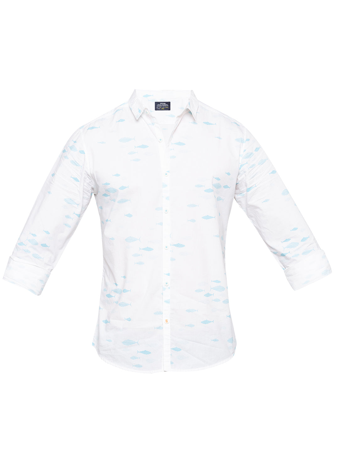 Spykar Men White Printed Slim Fit Casual Shirt