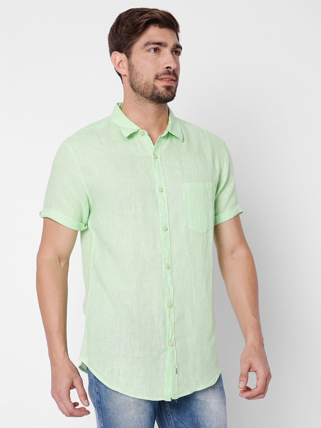 Spykar Slim Fit Men Lime Green Cotton Casual Shirts