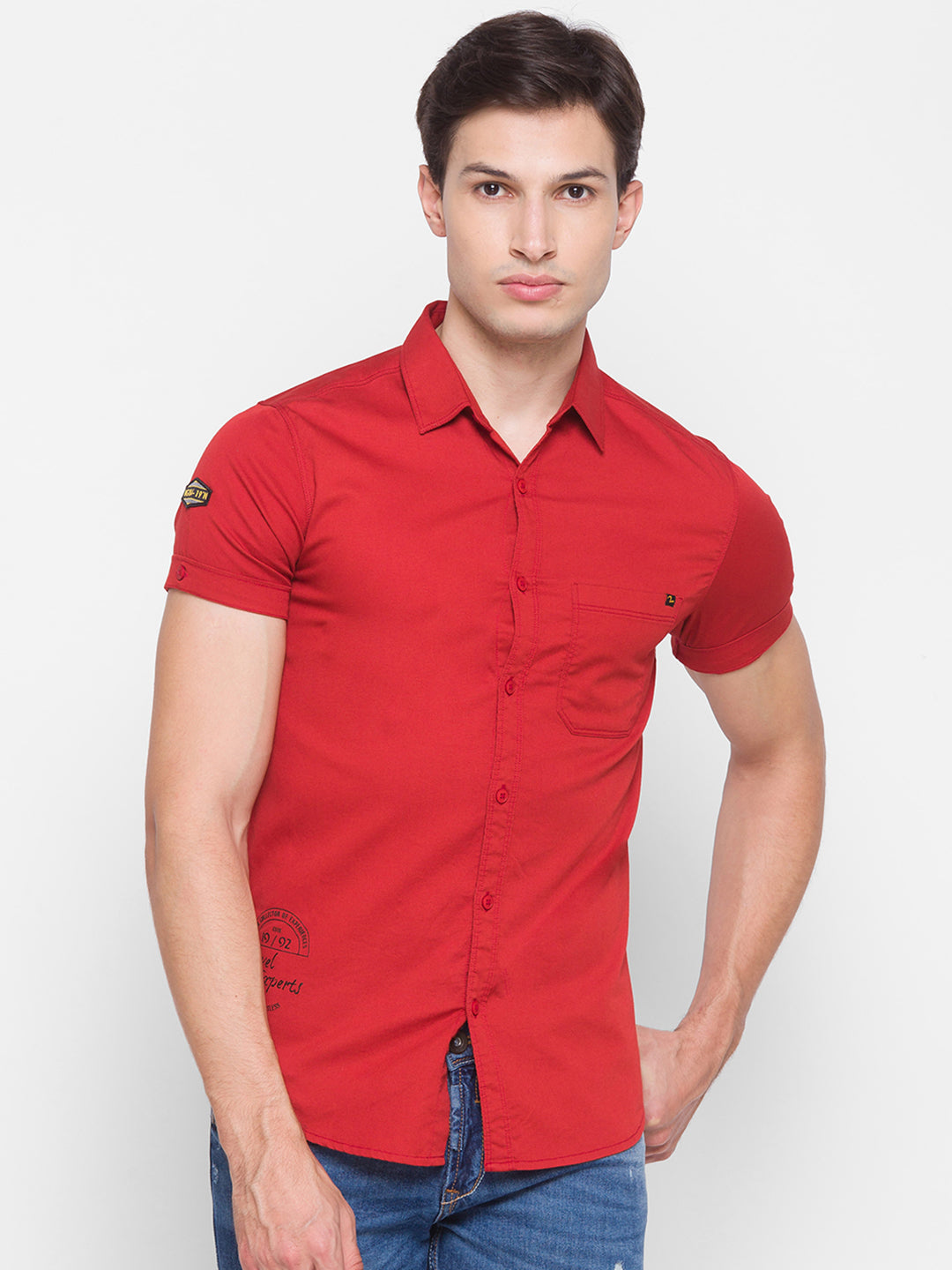 Spykar Red Cotton Men Shirt