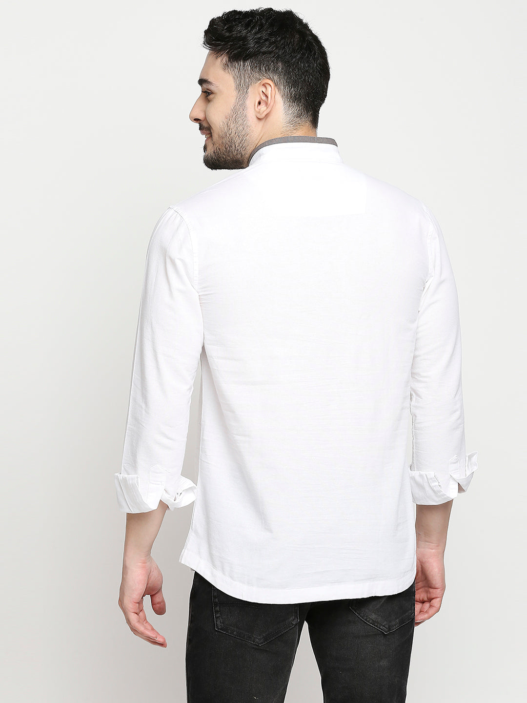 Spykar White Cotton Full Sleeve Plain Kurta For Men