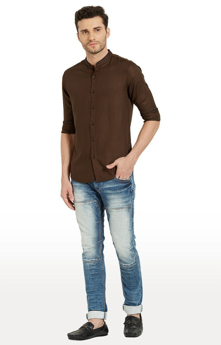 Spykar Men'S Brown Cotton Solid Casual Shirts