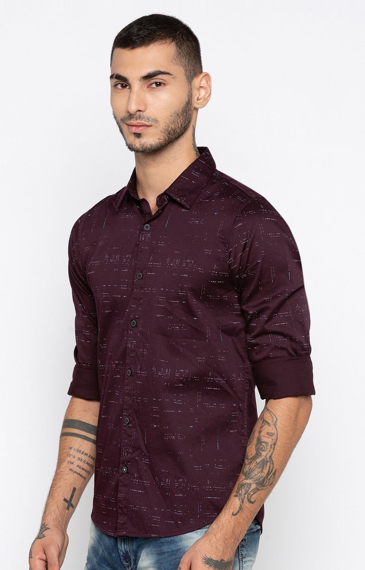 Spykar Men'S Red Satin Printed Casual Shirts