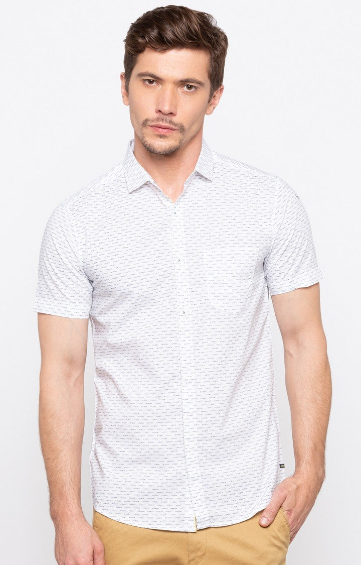 Spykar Men'S White Cotton Printed Casual Shirts