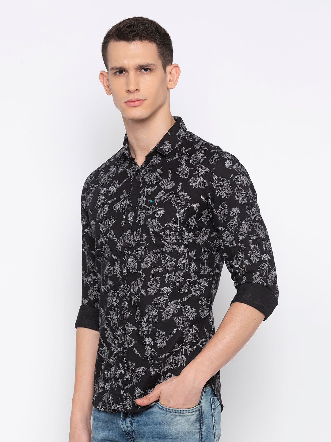 Spykar Men Black Printed Slim Fit Casual Shirt