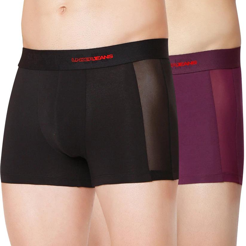 Men Premium Black & Purple Cotton Blend Trunk (Pack Of 2)- Underjeans By Spykar