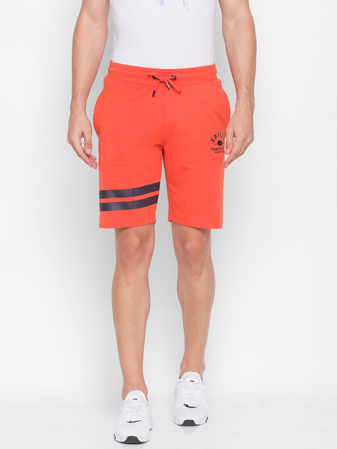 Spykar Men Orange Cotton Slim Fit Mid Rise Shorts