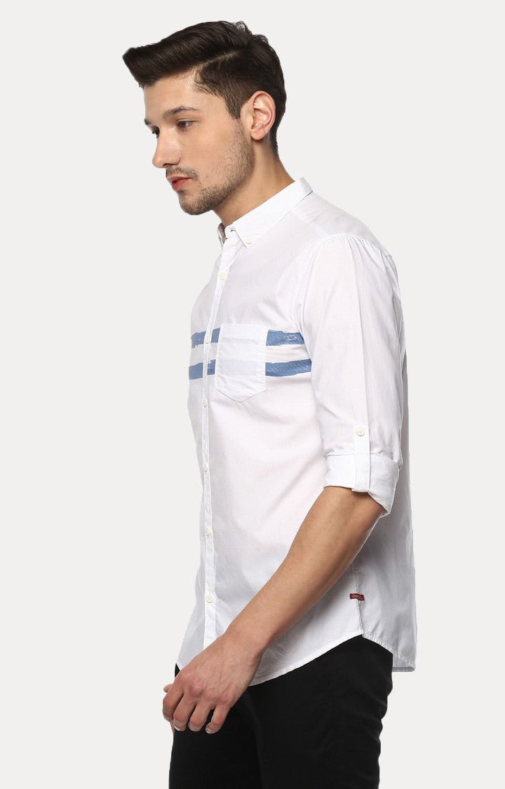 Spykar Men'S White Cotton Solid Casual Shirts