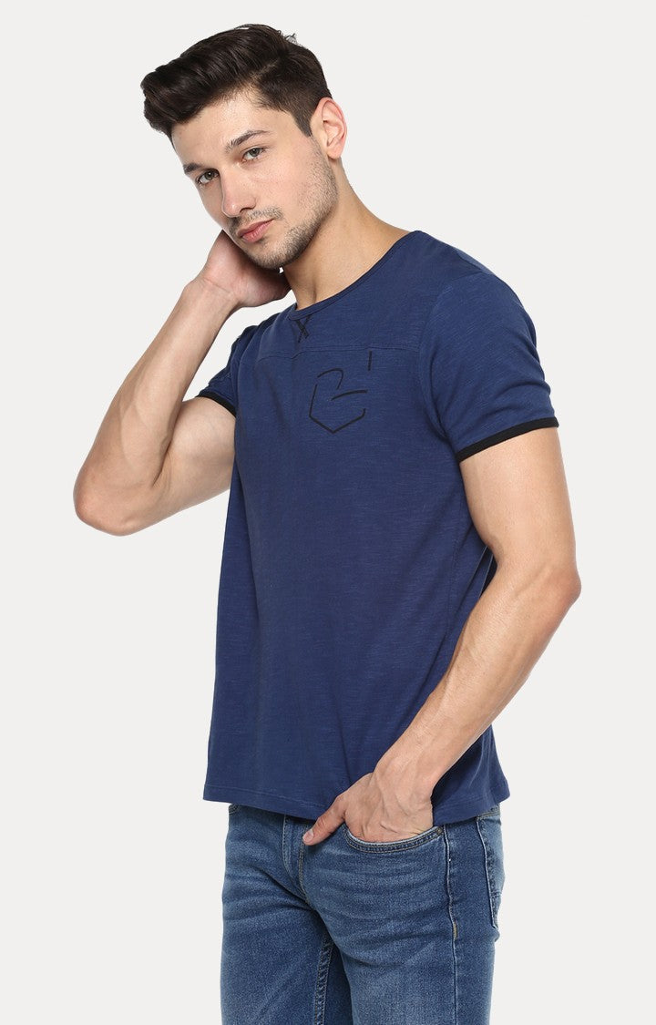 Spykar Blue Melange Slim Fit Men T-Shirts