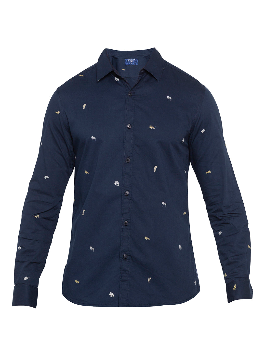 Spykar Men Navy Printed Slim Fit Casual Shirt