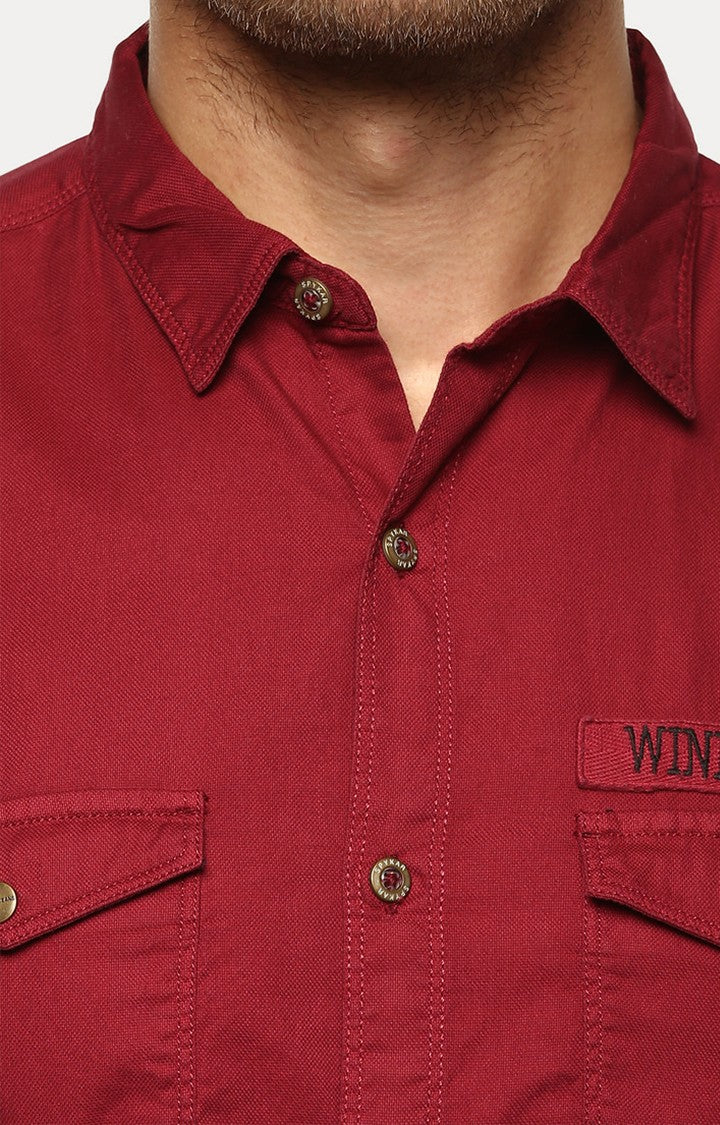 Spykar Men'S Red Cotton Solid Casual Shirts