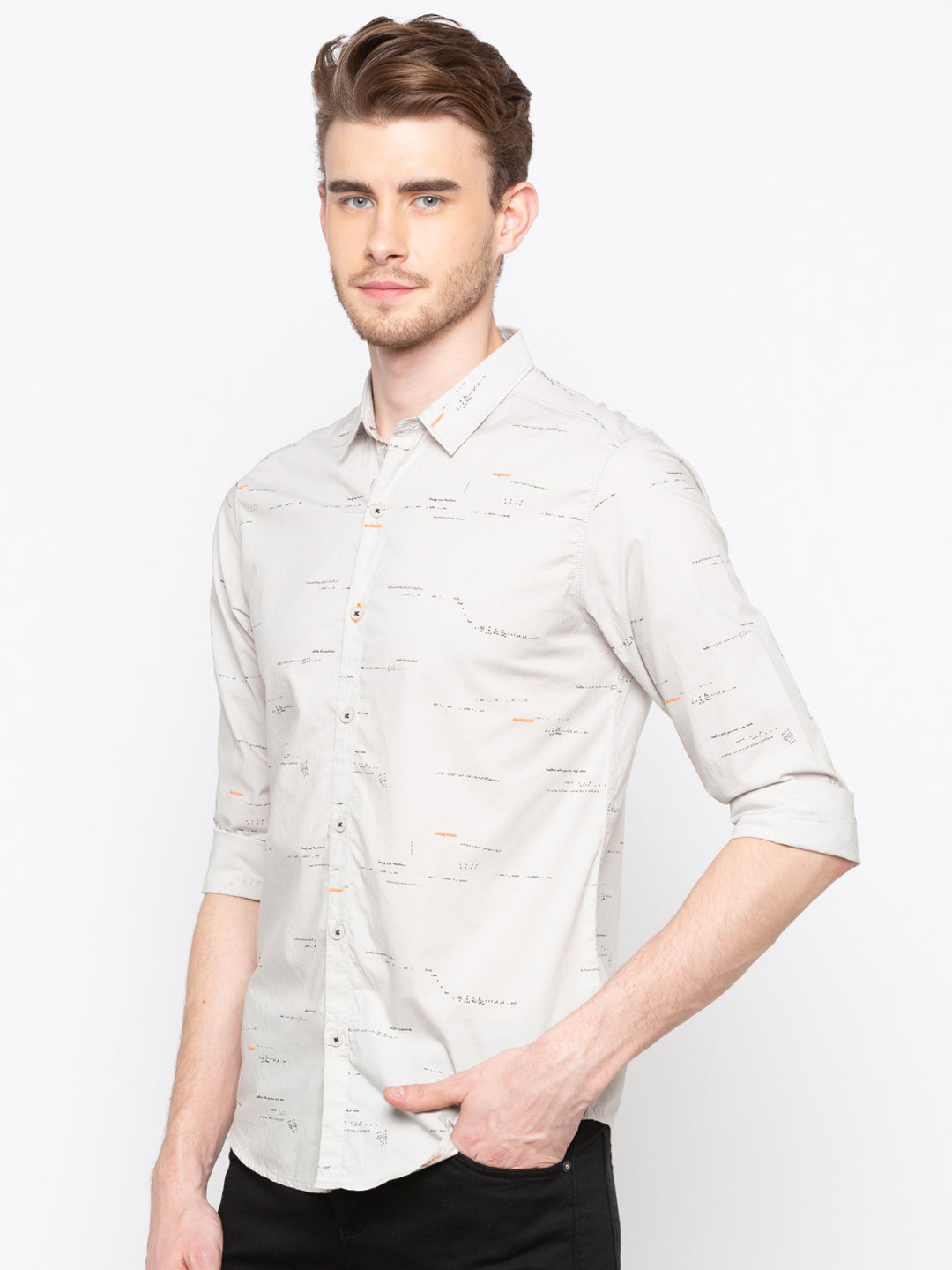 Spykar Men Grey Printed Slim Fit Casual Shirt