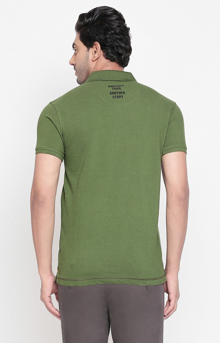 Spykar Green Cotton Polo T-Shirt