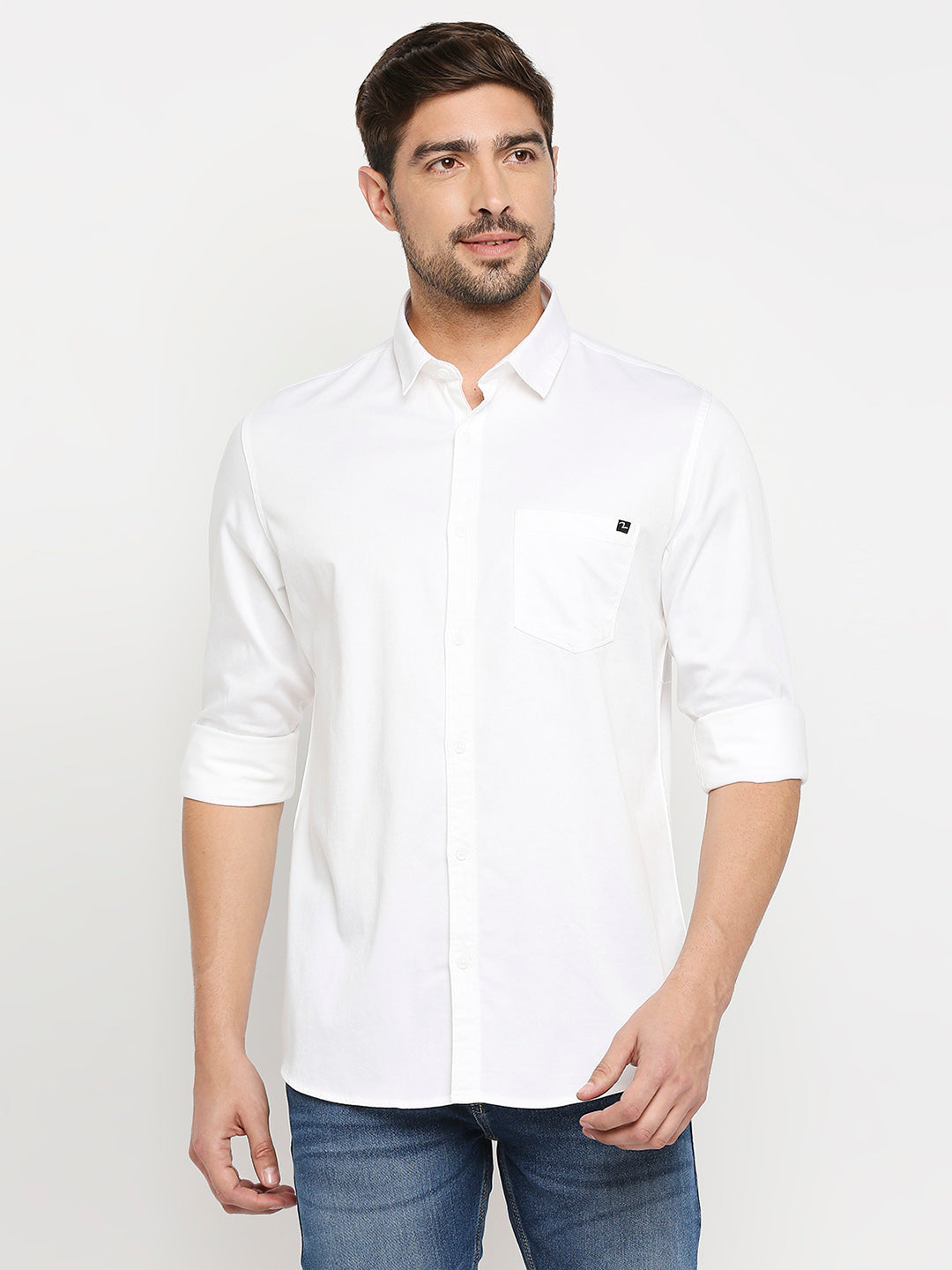 Spykar Men White Cotton Regular Fit Full Sleeve Casual Shirt