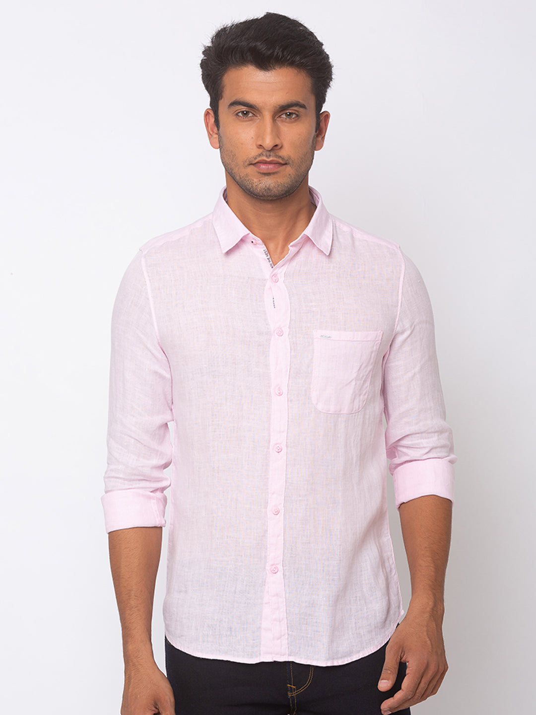 Spykar Men Baby Pink Cotton Slim Fit Shirt